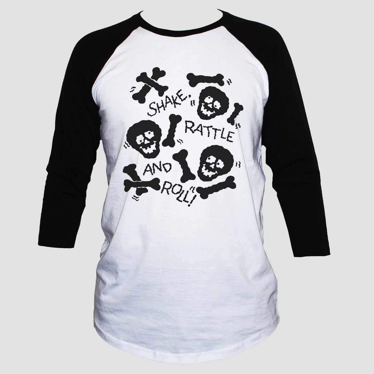 Skulls And Bones Shake Rattle And Roll Goth Style T shirt 3/4